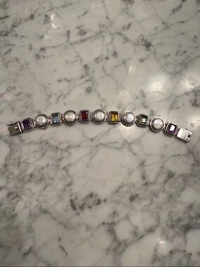 Sterling Silver Multi Gemstone Station Bracelet